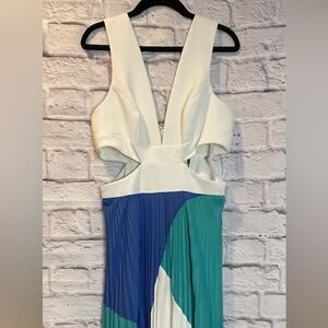 BCBGMaxAzria Blue and Green Maxi Pleated Dress